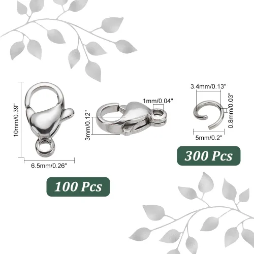Miniatura 2 de PandaHall - 300 anillos de salto de acero inoxidable 304 de calibre 20 de 0.197 in con 100 cierres de pinza de langosta para aretes, pulseras