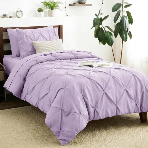 Miniatura 11 de CozyLux - Juego de ropa de cama con pliegues plisados de 7 piezas en una bolsa; edredón tamaño King para todas las estaciones, sábanas, fundas