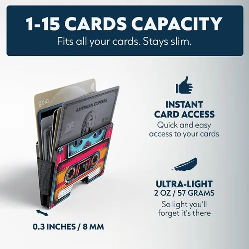 Miniatura 88 de Cartera de aluminio impresa 2.5D para hombres: clip delgado para dinero y tarjetero con barniz selectivo táctil. Bloqueo RFID mejorado, compacto