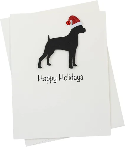 Miniatura 23 de Black Doodle Bernedoodle - Tarjetas de Navidad (10 unidades), hechas a mano, base blanca, perro con sombrero de Papá Noel Negro