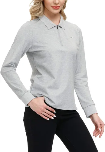 Miniatura 10 de JINSHI Polo de golf para mujer, de manga larga, con cremallera, deportiva, de secado rápido, atlética, casual, ajustada