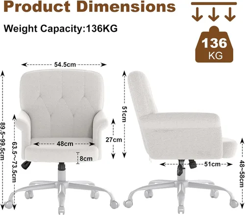 Comfy - Silla de escritorio para oficina en casa, silla de tocador tapizada con ruedas y brazos, moderno asiento giratorio ajustable para