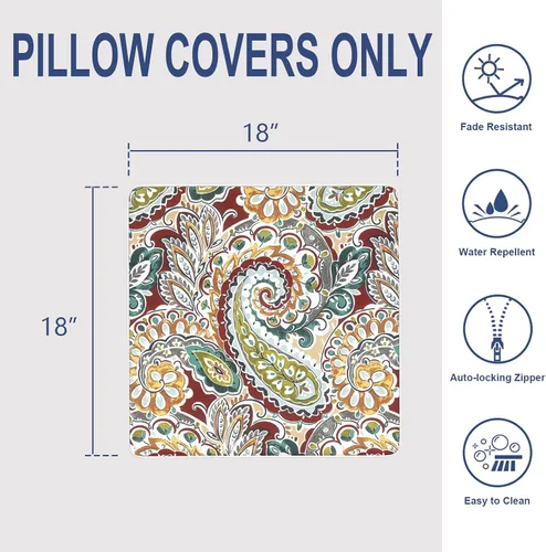 Miniatura 179 de Juego de 2 almohadas para exteriores de 16 x 16 pulgadas, repelentes al agua con interiores, para muebles de patio, hogar, jardín, geometría bohemia