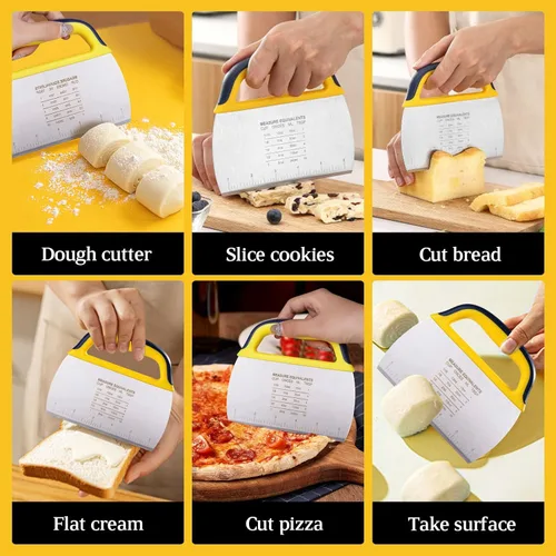 Miniatura 5 de YGDZ Raspador de masa 2 piezas, cortador de masa de acero inoxidable con agarre, raspador de banco de plástico con escala de medición, cortador