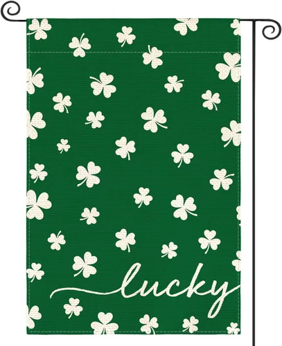 AVOIN colorlife Bandera de jardín del Día de San Patricio de la suerte de 12 x 18 pulgadas de doble cara exterior, diseño floral de arpillera de