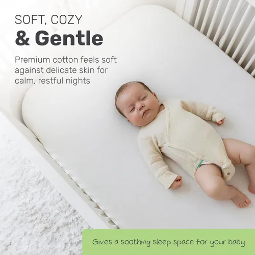 Miniatura 2 de Sábanas de algodón para cuna, suaves y transpirables para niños y niñas, ajuste seguro para colchón de cuna estándar, ropa de cama de bebé de fácil