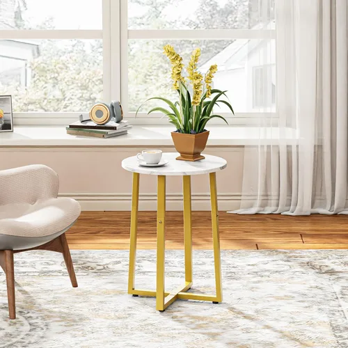 Miniatura 8 de HOOBRO - Mesa auxiliar redonda con pedestal de metal resistente, mesita de noche redonda de 15.7" para sala de estar, dormitorio, balcón, oficina