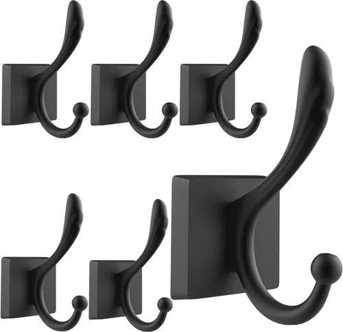 Miniatura 10 de TOFIIGREM Ganchos de pared negros para abrigos, ganchos para vestíbulos de baño, ganchos para colgar ropa, bata, toalla, mochila, ganchos