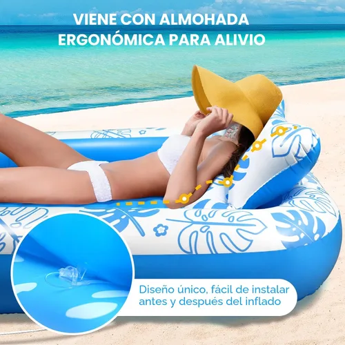 Miniatura 2 de Flotador Inflable para Piscina de Bronceado con Almohada Cervical - Flotadores de Piscina para Adultos para Tomar el Sol, Patio Trasero, Fiesta