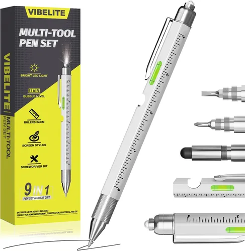 Miniatura 10 de Juego de bolígrafos multiherramienta 11 en 1 con LED, lápiz capacitivo, nivel, destornillador, cabeza plana, regla, regalos para hombres, él, papá