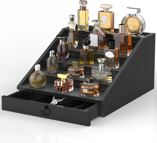 Miniatura 10 de upcessory Organizador de Colonia de Madera para Hombres Estante Mejorado de Colonia de 4 Niveles Organizador de Perfumes con Cajón Forrado