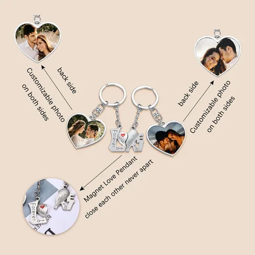 Miniatura 4 de PiercingJ Juego de 2 llaveros de fotos personalizados para él y ella grabado de doble cara colgante de imagen colorida para parejas llaveros