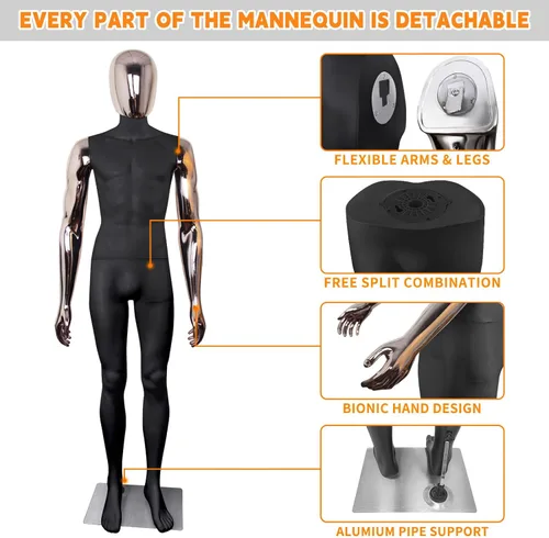 Miniatura 2 de Maniquí masculino de cuerpo completo, modelo de soporte de maniquí de 73 pulgadas, soporte de maniquí modelo realista para exhibición, cuerpo