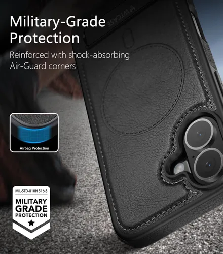 Miniatura 6 de WTCASE Funda magnética de piel para iPhone 17, soporte invisible integrado [compatible con Magsafe], funda protectora delgada con función atril