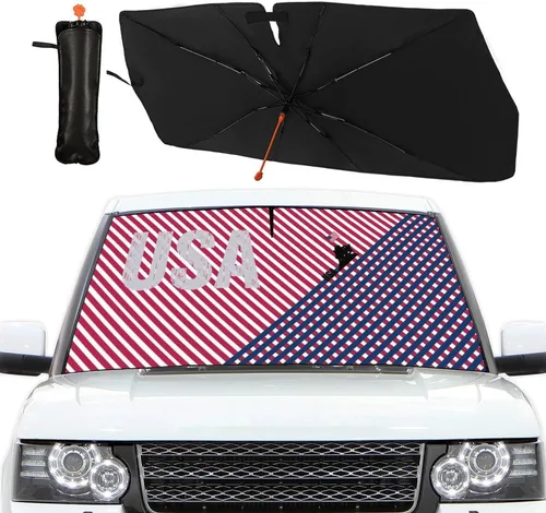 Parasol plegable para parabrisas de automóvil, con bandera estadounidense, bloquea los rayos UV, mantiene el calor del vehículo fresco, para autos,