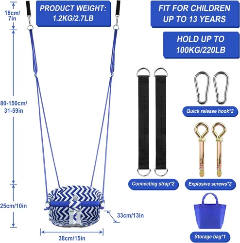 Miniatura 7 de Cómodo asiento de columpio para niños, columpio de bebé resistente, columpios de árbol colgantes de lona with Adjustable Rope, Safety Harness