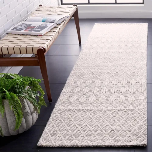 SAFAVIEH Marbella Collection - Alfombra de pasillo de 8 pies, color marfil, diseño de transición, ideal para zonas de alto tráfico en pasillo, baño