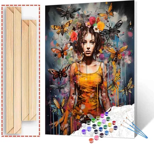 Miniatura 55 de TUMOVO Pintura por números para niñas con flores para adultos, principiantes, mujeres rodeadas de abejas, pintura acrílica por números, pintura