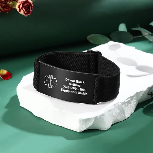 Miniatura 5 de Lam Hub Fong Brazalete de alerta médica de emergencia personalizado - Grabado gratuito, se envía al día siguiente, acero de titanio que no se