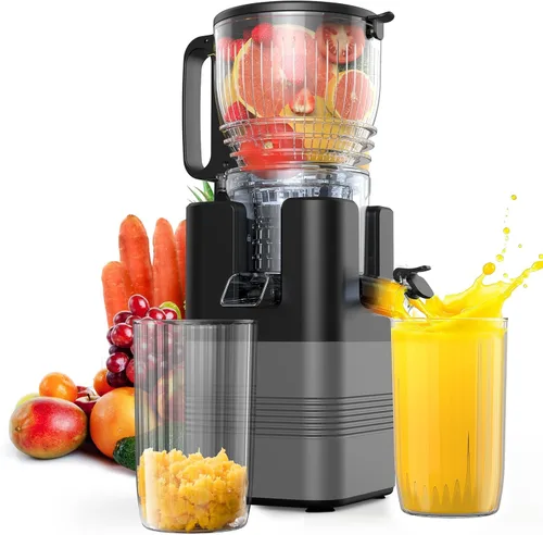 Miniatura 8 de Exprimidor de prensa en frío, máquinas exprimidoras Airpher de 400 W con canal de alimentación de 5.8 pulgadas de ancho, exprimidor de masticación