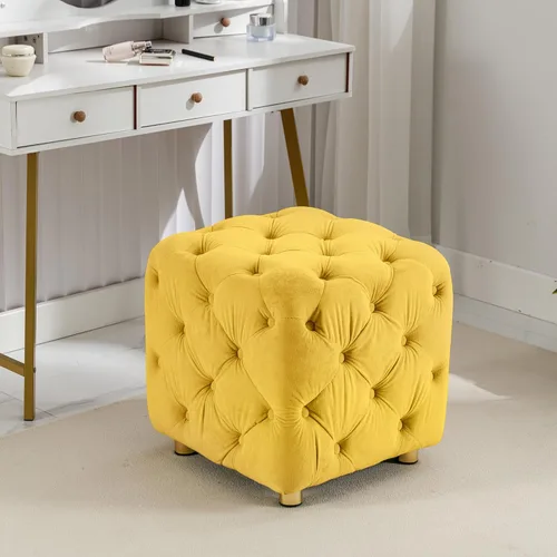 Miniatura 10 de Bellemave Otomana moderna tapizada de terciopelo, exquisita mesa auxiliar pequeña, taburete suave para pies, silla de maquillaje, asiento cómodo