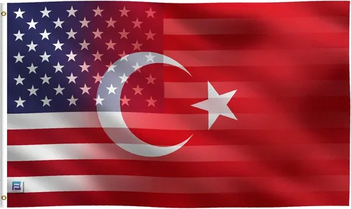 Bandera híbrida turco-americana de 3 x 5 pies: pancarta 100% poliéster, ojales de latón y cabecera de lona fuerte, para uso en exteriores o