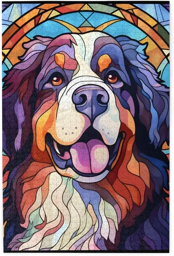 Miniatura 26 de Rompecabezas de Madera de Vidrio Colorido Manchado de Amantes de Perros Pastor Australiano de 1000 Piezas de Pintura Artística para Niños Adultos