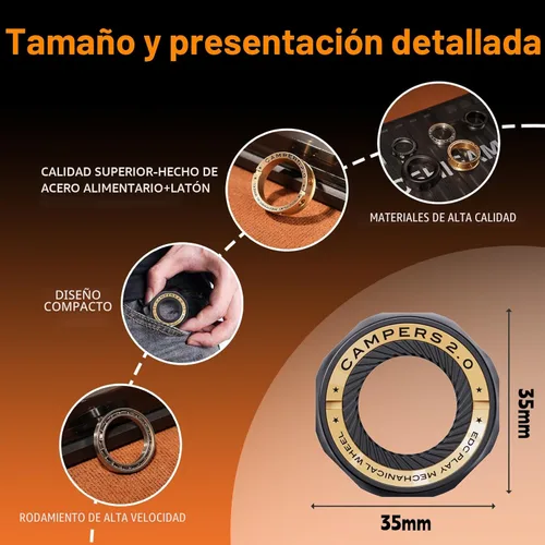Miniatura 6 de Fidget Spinner para alivio del estrés – Anillo magnético fidget DIY con sonidos atractivos, juguetes de acero inoxidable EDC para adultos y Negro