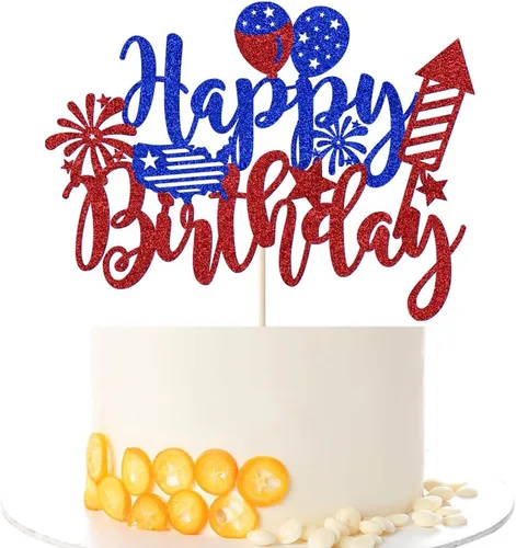 Decoración de pastel con purpurina para cumpleaños del 4 de julio, feliz cumpleaños, revelación de género, fiesta de baby shower, suministros de