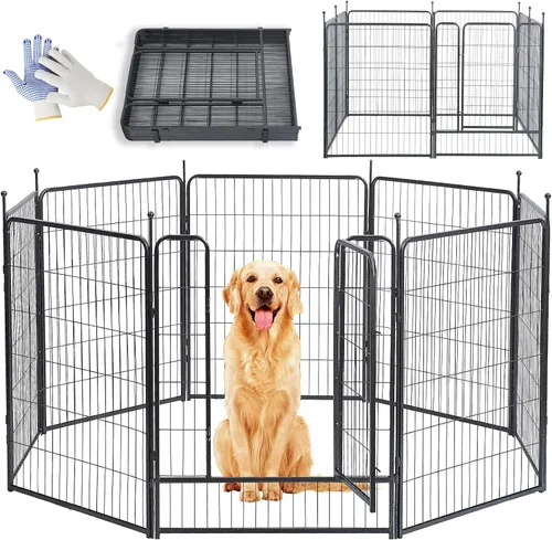 Miniatura 10 de Corralito para perros, 32/40/45 pulgadas de altura resistente, plegable para interiores y exteriores antioxidante, cerca de ejercicio para perros