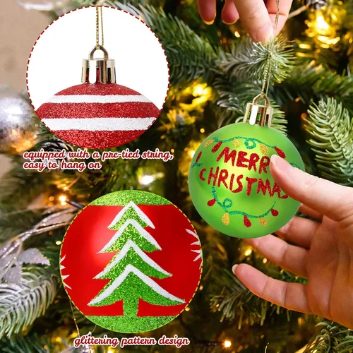 Miniatura 4 de Tsorode 12 adornos para árbol de Navidad, adornos de bola de Navidad de 2.4 pulgadas para árbol, bombillas colgantes brillantes rojas y verdes