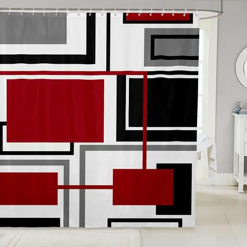 Miniatura 29 de Cortinas de ducha abstractas de líneas geométricas para niños, cortinas de baño con diseño empalmado de rayas para niñas, niños y adultos, cortinas