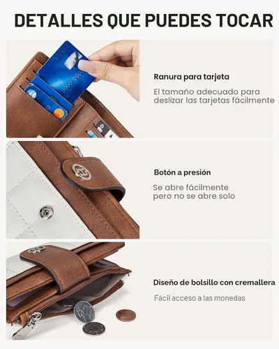 Miniatura 3 de BOSTANTEN - Cartera pequeña para mujer de cuero con bloqueo RFID, tarjetero plegable compacto con cremallera y bolsillo para monedas, Pequeña