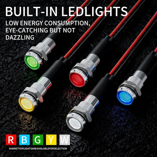 Miniatura 6 de 5 piezas 8 mm (5/16'') luz indicadora LED Luz piloto de metal lámpara 110V 220V luces anodizadas en negro aluminio impermeable ip67 lámpara de señal