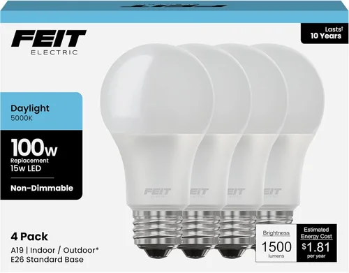Miniatura 15 de Feit Electric Bombillas LED A19, equivalente a 100 W, no regulables, 1500 lúmenes, base estándar E26, blanco suave de 2700 K, 80 CRI, vida útil