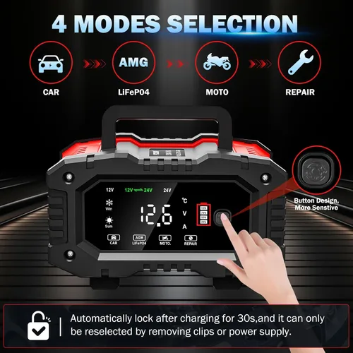 Miniatura 4 de Cargador de batería de coche de 20 amperios, LiFePO4 de 12V/20A y 24V/10A, plomo ácido (AGM/Gel/SLA), cargador inteligente automático de goteo