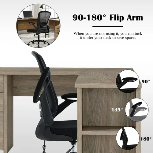 Miniatura 3 de Silla de oficina en casa, silla de escritorio ergonómica, silla de computadora de malla con brazos abatibles, altura ajustable, respaldo medio