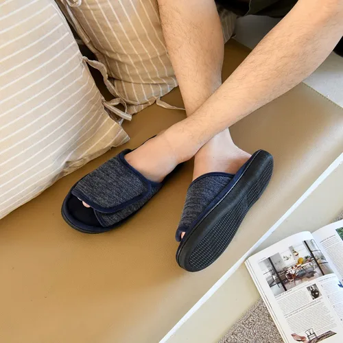 Miniatura 2 de DL Pantuflas ajustables de espuma viscoelástica para hombre, con punta abierta, cómodas para interiores y exteriores, acogedoras y transpirables