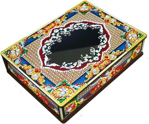 HSTONY Caja decorativa de arte de diamantes DIY con kit de espejo, cajas de madera de pintura de diamantes, caja de almacenamiento de joyas para Set
