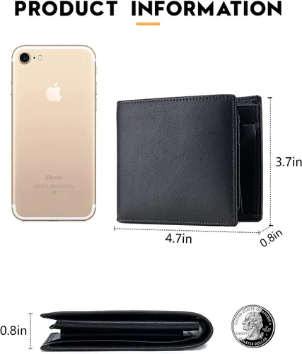 Miniatura 6 de OFAMOUS Cartera de cuero para hombre con bolsillo para monedas ventana de identificación abatible bloqueo RFID billetera delgada con bolsillo