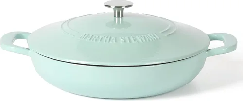 Miniatura 13 de Martha Stewart Gatwick Enameled Cast Iron Braiser with Lid, 3.5-Quart Braiser Pan for Stovetop & Oven, Cast Iron Braising Pan, Blue