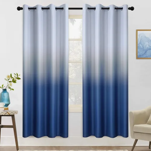 Miniatura 25 de COSVIYA Cortinas 100% Opacas Azul Degradado con Lazos Ajustables para Cocina Aislamiento Térmico Oscurecimiento de Habitación Cenefa con Bolsillo