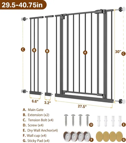 Miniatura 9 de InnoTruth Puerta de bebé de 29.5 a 40.75 pulgadas para escaleras, puertas para perros de 30 pulgadas de alto para puertas y pasillos, puerta de Negro