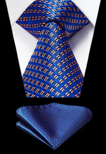 Miniatura 168 de HISDERN Conjunto de corbata a cuadros a cuadros pañuelo tejido clásico formal para hombre corbata y bolsillo cuadrado