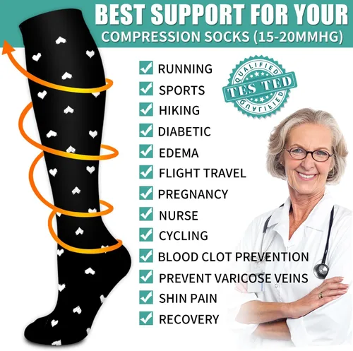 Miniatura 43 de Paquete de 3 pares de calcetines de compresión médica para mejorar la circulación de mujeres y hombres, para correr, hacer deporte y amamantar
