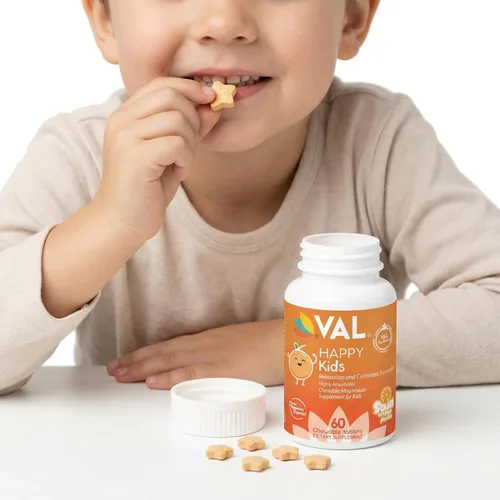 Miniatura 2 de VAL Kids Magnesio Fórmula para la Calma + Enfoque 100mg de Mg (Glicinato, Citrato, Taurato) + B6, D3, C Sin azúcar, sin OMG Tabletas