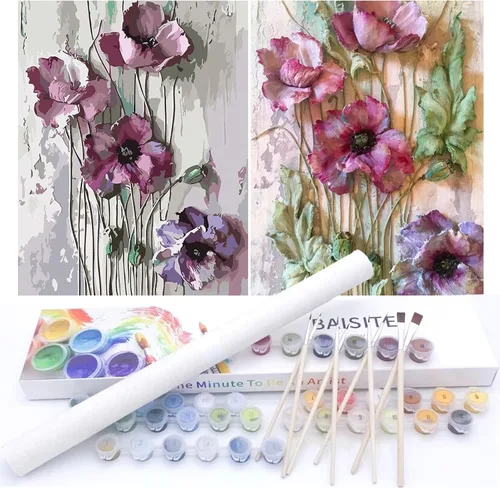 BAISITE Kit de pintura por números para adultos principiantes, 12 pulgadas de ancho x 16 pulgadas de largo, paquete de 2 lienzos para kits de