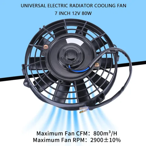 Miniatura 4 de Juego de 2 ventiladores eléctricos universales delgados, tire/empuje, 7 pulgadas, negro, 12V 80W, kit de montaje de alto rendimiento para radiador