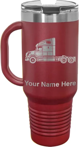 Miniatura 16 de LaserGram Taza de café aislada al vacío de 15 onzas, cabina de camión, grabado personalizado incluido (negro)