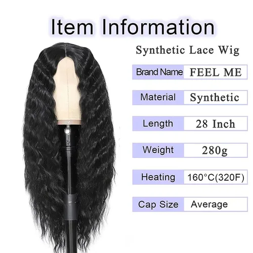 Miniatura 4 de FEEL ME Peluca rizada sintética de 28 pulgadas, pelucas largas de encaje de onda profunda para mujeres negras, cuero cabelludo sintético, rizos